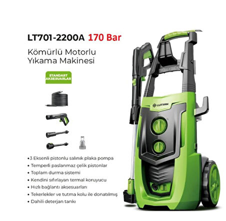 Lutian LT701-2200A Kömürlü Motor 2200 Watt - 170 Bar - 7.5 Litre/Dakika - Dahili Deterjan Tanklı