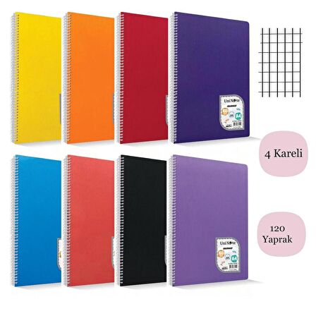 Çınar Colormaxi A4 120 Yaprak Plastik Kapak Spiralli Defter Kareli 4 Adet