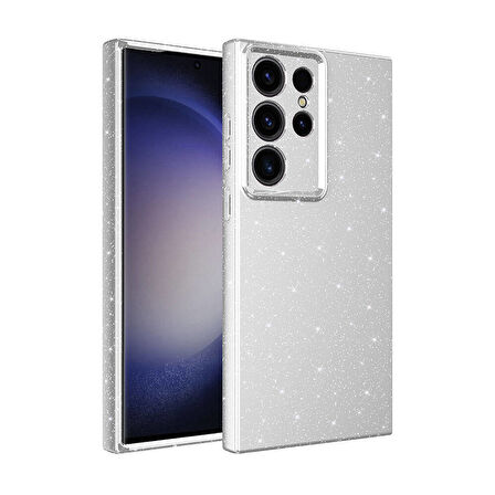 Galaxy S24 Ultra Kılıf Kamera Korumalı Simli Parıltılı Lüks Silikon