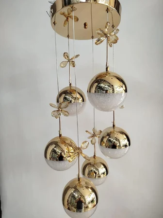 6'lı Ledli Gold Top Avize