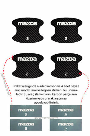 Karbon Desenli Mazda 2 Kapı İçi Kolları Çizilmelere Karşı Özel Koruma Folyo Seti 2 Yazılı