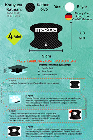 Karbon Desenli Mazda 2 Kapı İçi Kolları Çizilmelere Karşı Özel Koruma Folyo Seti 2 Yazılı