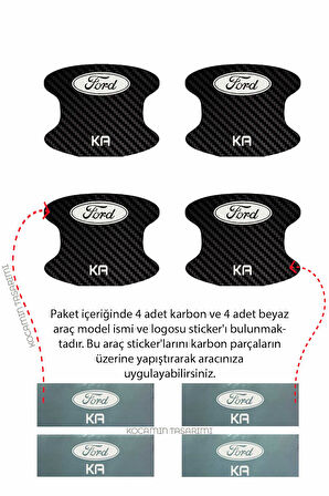 Ford Ka İç Kapı Çizik Önleyici Karbon Desenli Şık ve Koruyucu Folyo Seti Ka Yazılı