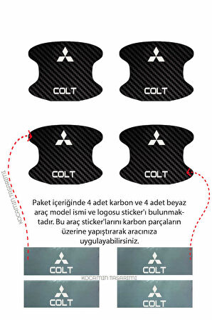 Mitsubishi Colt İç Kapı Çizik Önleyici Karbon Desenli Şık ve Koruyucu Folyo Seti Colt Yazılı
