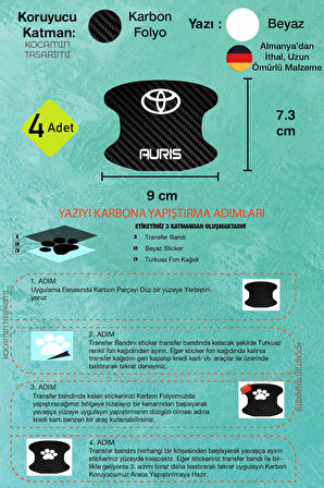Toyota Auris Kapı İçi Karbon Desenli Estetik ve Koruyucu Çizik Önleyici Folyo Takımı Auris Yazılı