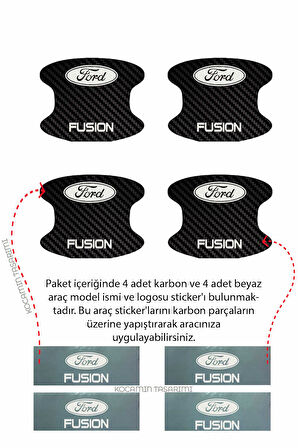 Ford Fusion Karbon Desenli Kapı İç Kısmı Çizik Koruma Folyo Seti - 4 Parça Fusion Yazılı