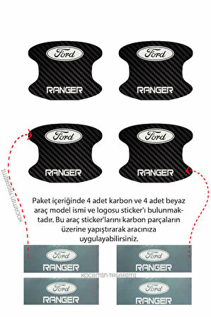 Ford Ranger Kapı İçi Çukur Bölgeleri İçin Karbon Desenli Çizik Koruma Folyo Takımı Ranger Yazılı