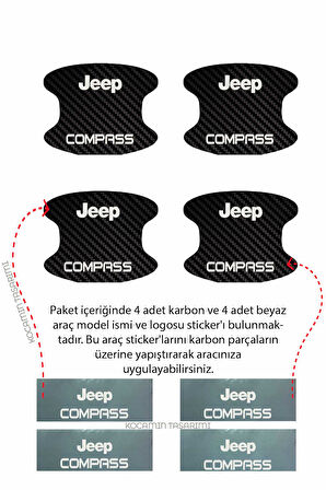 Karbon Desenli Jeep Compass Kapı İçi Çizik Önleyici ve Şık Tasarım Folyo Koruma Seti Compass Yazılı
