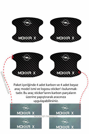 Opel Mokka X Karbon Desenli Kapı İç Kısmı Çizik Koruma Folyo Seti - 4 Parça Mokka X Yazılı