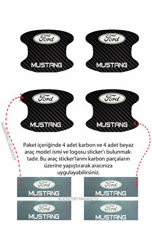 Karbon Kaplama Ford Mustang Kapı Çukuru Çizik Önleyici Şık Folyo Koruma Seti Mustang Yazılı