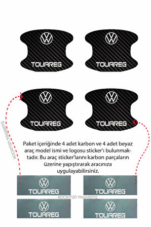 Volkswagen Touareg Karbon Desenli Kapı İç Kısmı Çizik Koruma Folyo Seti - 4 Parça Touareg Yazılı