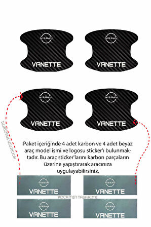 Nissan Vanette Modeline Uygun Karbon Çizik Önleyici Kapı İçi Koruma ve Şıklık Takımı Vanette Yazılı