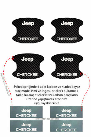 Jeep Cherokee İç Kapı Çukuru Çizik Önleyici Karbon Desenli Özel Koruma Folyo Seti Cherokee Yazılı