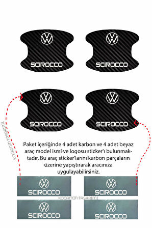 Karbon Desenli Volkswagen Scirocco Kapı İçi Kolları Çizilmelere Karşı Özel Koruma Folyo Seti Scirocco Yazılı