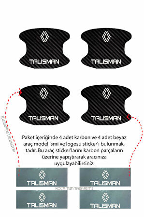 Renault Talisman Kapı İçi Çukur Bölgeleri İçin Karbon Desenli Çizik Koruma Folyo Takımı Talisman Yazılı