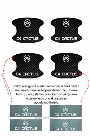 Citroen C4 Cactus İç Kapı Kollarına Özel Karbon Çizik Önleyici Folyo ile Şıklık ve Koruma C4 Cactus Yazılı