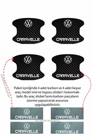 Volkswagen Caravelle Karbon Desenli Kapı İç Kısmı Çizik Koruma Folyo Seti - 4 Parça Caravelle Yazılı