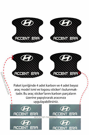 Hyundai Accent Era Kapı İçi Çukur Bölgeleri İçin Karbon Desenli Çizik Koruma Folyo Takımı Accent Era Yazılı