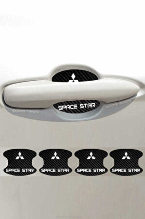 Mitsubishi Space Star Karbon Desenli Kapı İç Kısmı Çizik Koruma Folyo Seti - 4 Parça Space Star Yazılı