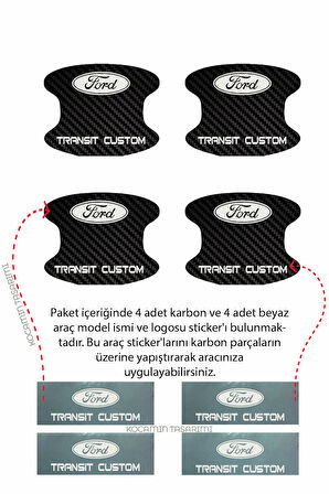 Ford Transit Custom Kapı Kolları İçin Çizik Önleyici Şık Karbon Desenli Folyo Koruma Seti Transit Custom Yazılı