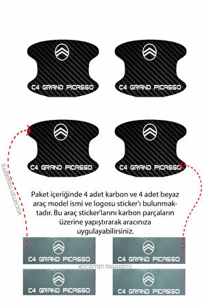 Citroen C4 Grand Picasso İçin Özel Tasarım Karbon Kaplama Kapı İçi Çizik Önleyici Şık Folyo Seti C4 Grand Picasso Yazılı