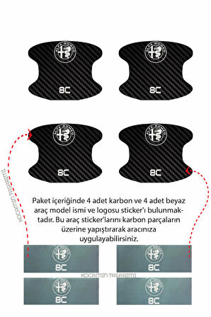 Alfa Romeo 8C Modeline Özel 4 Parçalı Karbon Çizik Koruyucu Kapı İçi Folyo Seti 8C Yazılı