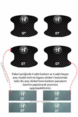Alfa Romeo Gt Karbon Desenli Kapı İçi Çizik Önleyici ve Şık Görünüm Folyo Koruma Takımı Gt Yazılı