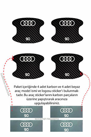 Audi 90 Karbon Desenli Kapı İç Kısmı Çizik Koruma Folyo Seti - 4 Parça 90 Yazılı