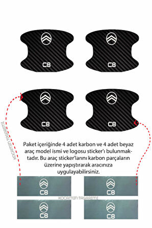Citroen C8 İç Kapı Çukuru Çizik Önleyici Karbon Desenli Özel Koruma Folyo Seti C8 Yazılı