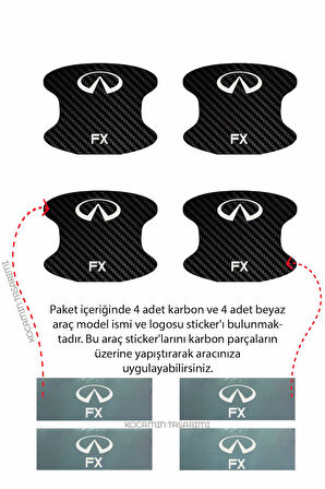 Karbon Kaplama Infiniti Fx Kapı Çukuru Çizik Önleyici Şık Folyo Koruma Seti Fx Yazılı