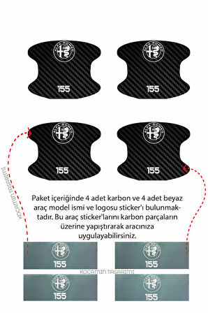 Karbon Desenli Alfa Romeo 155 Modeline Uygun Kapı İçi Çizik Koruma ve Estetik Folyo Takımı 155 Yazılı