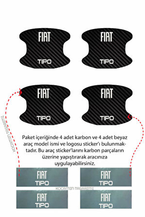Fiat Tipo Kapı Kolları İçin Çizik Önleyici Şık Karbon Desenli Folyo Koruma Seti Tipo Yazılı