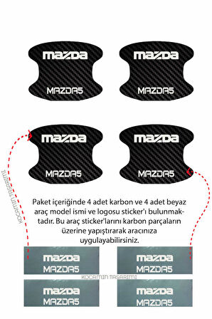 Mazda Mazda5 İç Kapı Çukuru Çizik Önleyici Karbon Desenli Özel Koruma Folyo Seti Mazda5 Yazılı