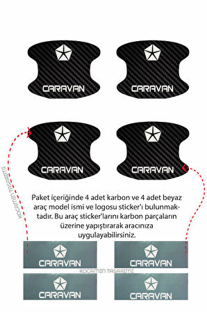 Chrysler Caravan İçin Karbon Çizik Önleyici Özel Tasarım Şık Kapı İçi Folyo Seti Caravan Yazılı