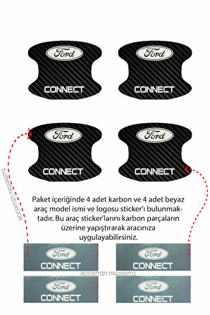 Ford Connect İç Kapı Çukuru Çizik Önleyici Karbon Desenli Özel Koruma Folyo Seti Connect Yazılı
