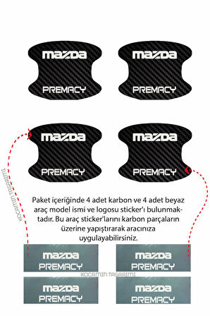 Karbon Desenli Mazda Premacy Kapı İçi Kolları Çizilmelere Karşı Özel Koruma Folyo Seti Premacy Yazılı