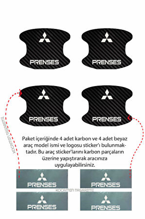Mitsubishi Prenses İç Kapı Çukuru Çizik Önleyici Karbon Desenli Özel Koruma Folyo Seti Prenses Yazılı
