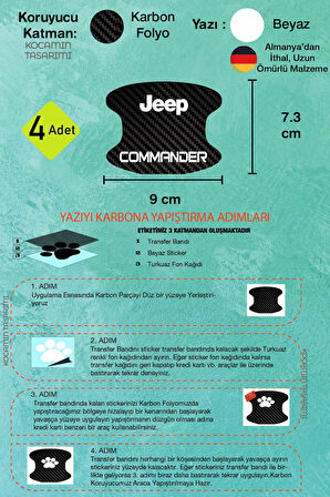 Jeep Commander Karbon Desenli Kapı İç Kısmı Çizik Koruma Folyo Seti - 4 Parça Commander Yazılı