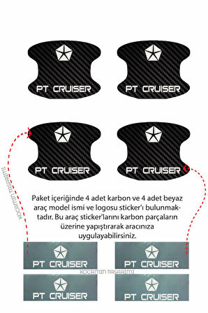 Chrysler Pt Cruiser İçin Karbon Çizik Önleyici Özel Tasarım Şık Kapı İçi Folyo Seti Pt Cruiser Yazılı