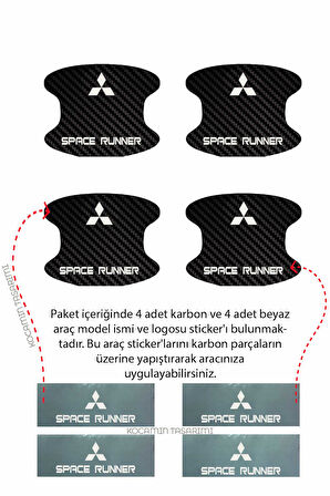 Karbon Desenli Mitsubishi Space Runner Kapı İçi Kolları Çizilmelere Karşı Özel Koruma Folyo Seti Space Runner Yazılı