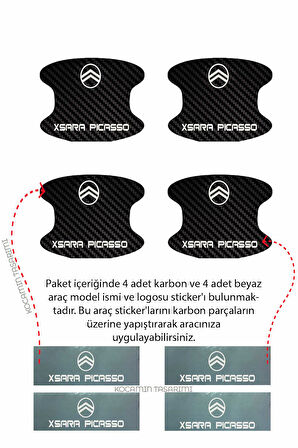 Karbon Desenli Citroen Xsara Picasso Modeline Uygun Kapı İçi Çizik Koruma ve Estetik Folyo Takımı Xsara Picasso Yazılı