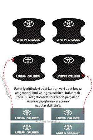 Karbon Tasarımlı Toyota Urban Cruiser Kapı İçi Çizik Koruma ve Estetik Folyo Seti - 4 Parça Urban Cruiser Yazılı