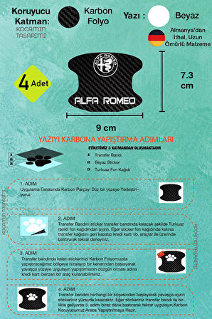 Alfa Romeo Yazılı Kapı İçi Çukur Bölgeleri İçin Karbon Desenli Çizik Koruma Folyo Takımı Yazılı Yazılı