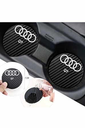 Audi Q7 Karbon 7 cm Bardak Altlığı Audi Q7 Amblemli Dayanıklı ve Şık 2 Adet
