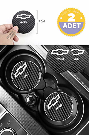 Chevrolet Aveo Araba İçin Karbon Bardak Altlığı Chevrolet Aveo Yazılı 7 cm Dayanıklı Şık Tasarım 2 Adet