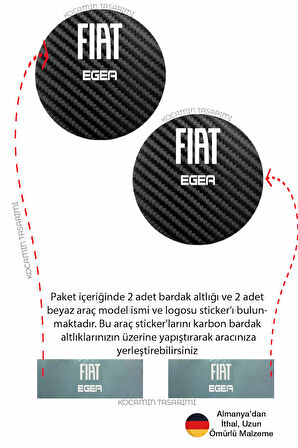 Fiat Egea Siyah Karbon Araç Bardak Altlığı Fiat Logolu Egea Özel Üretim 2 Adet 7 cm