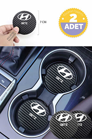 Hyundai Getz 7 cm Karbon Araç Bardak Altlığı Hyundai Getz Yazılı Şık ve Dayanıklı Tasarım 2 Adet