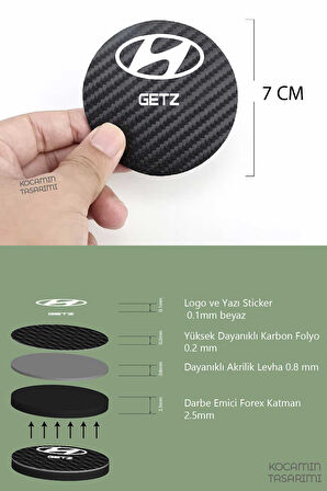 Hyundai Getz 7 cm Karbon Araç Bardak Altlığı Hyundai Getz Yazılı Şık ve Dayanıklı Tasarım 2 Adet