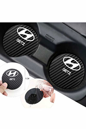 Hyundai Getz 7 cm Karbon Araç Bardak Altlığı Hyundai Getz Yazılı Şık ve Dayanıklı Tasarım 2 Adet