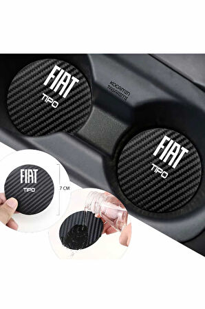Fiat Tipo Karbon 7 cm Bardak Altlığı 2 Adet Fiat Amblemli Tipo  Yazılı Spor Şıklığı İçin